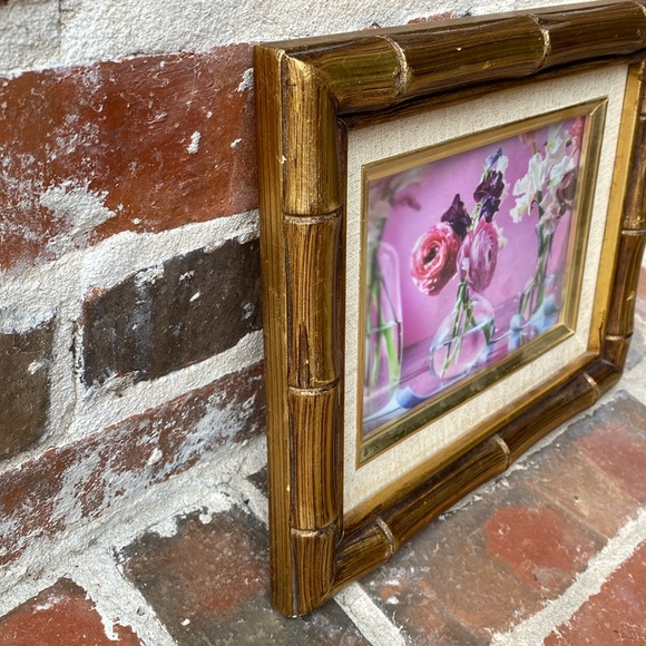 Vintage Gilded Bamboo Picture Frame with fabric matting - Picture 6 of 11